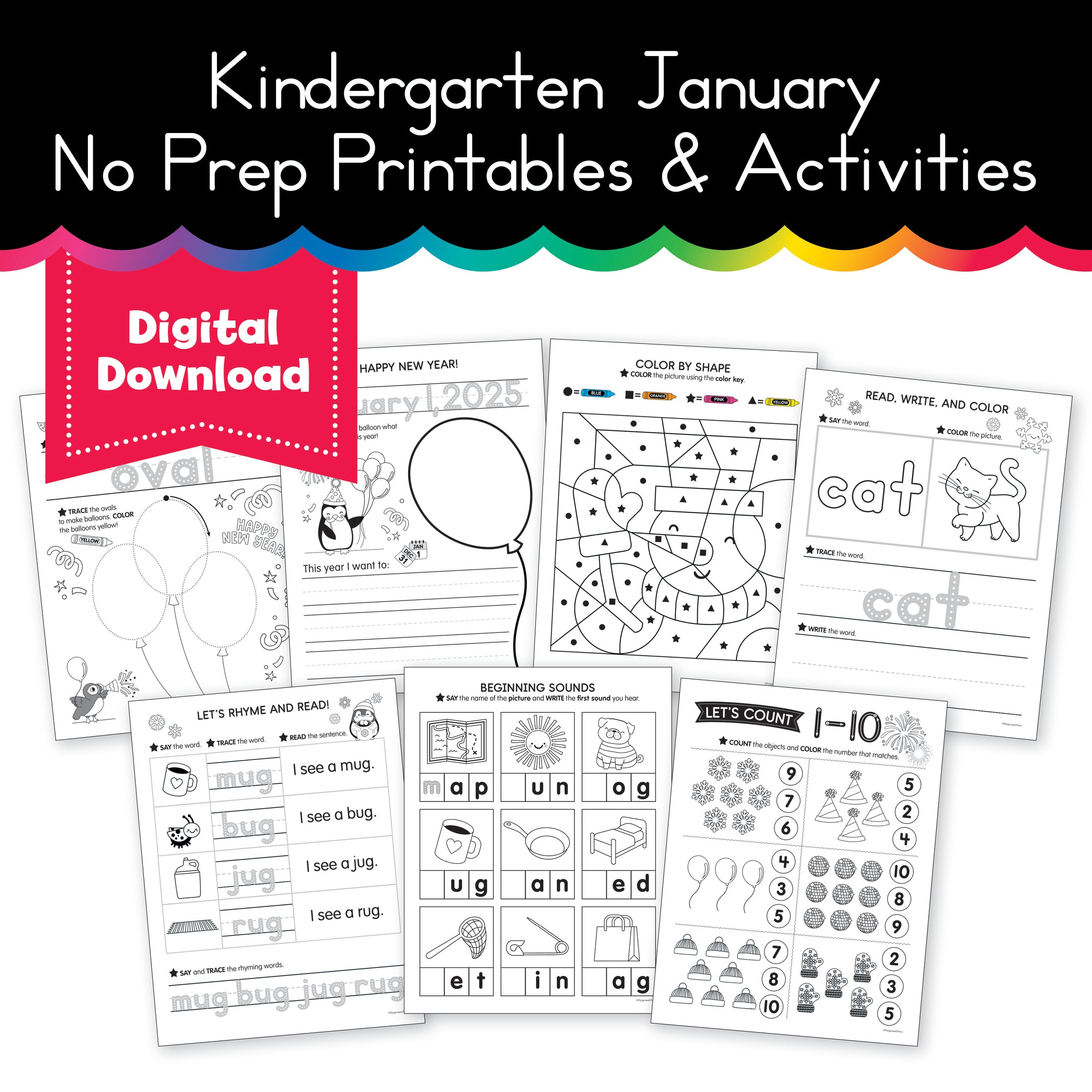 Kindergarten January No Prep Printables & Activities