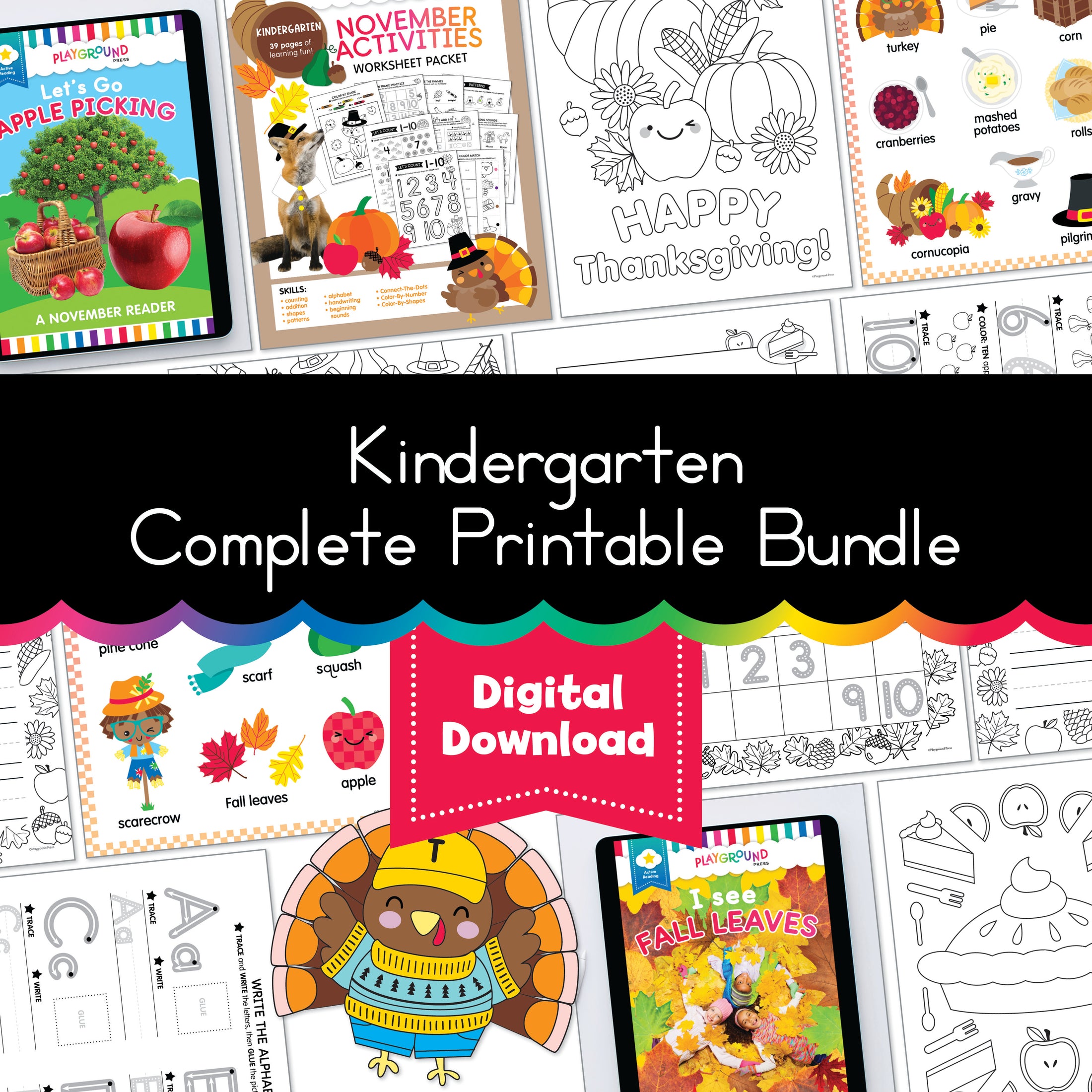 Kindergarten November No Prep Printables & Activities