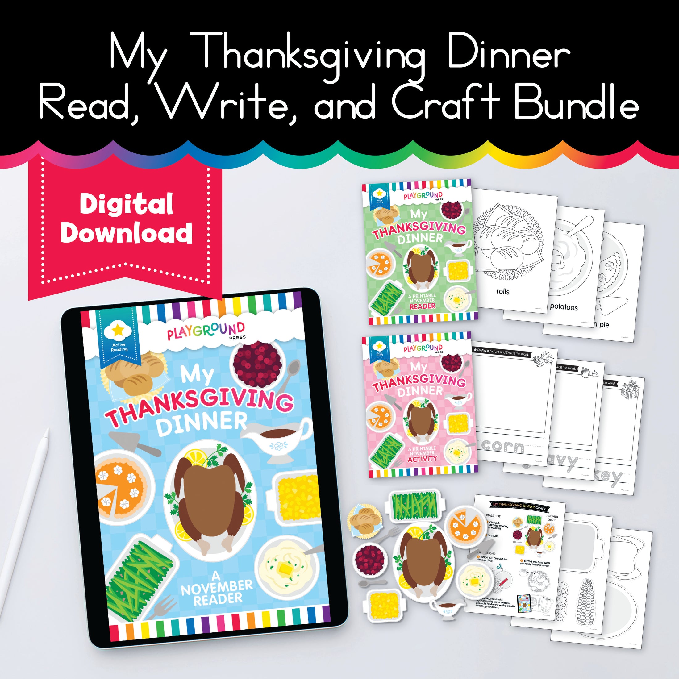 Playground Press | My Thanksgiving Dinner Read, Write and Craft Activity Bundle