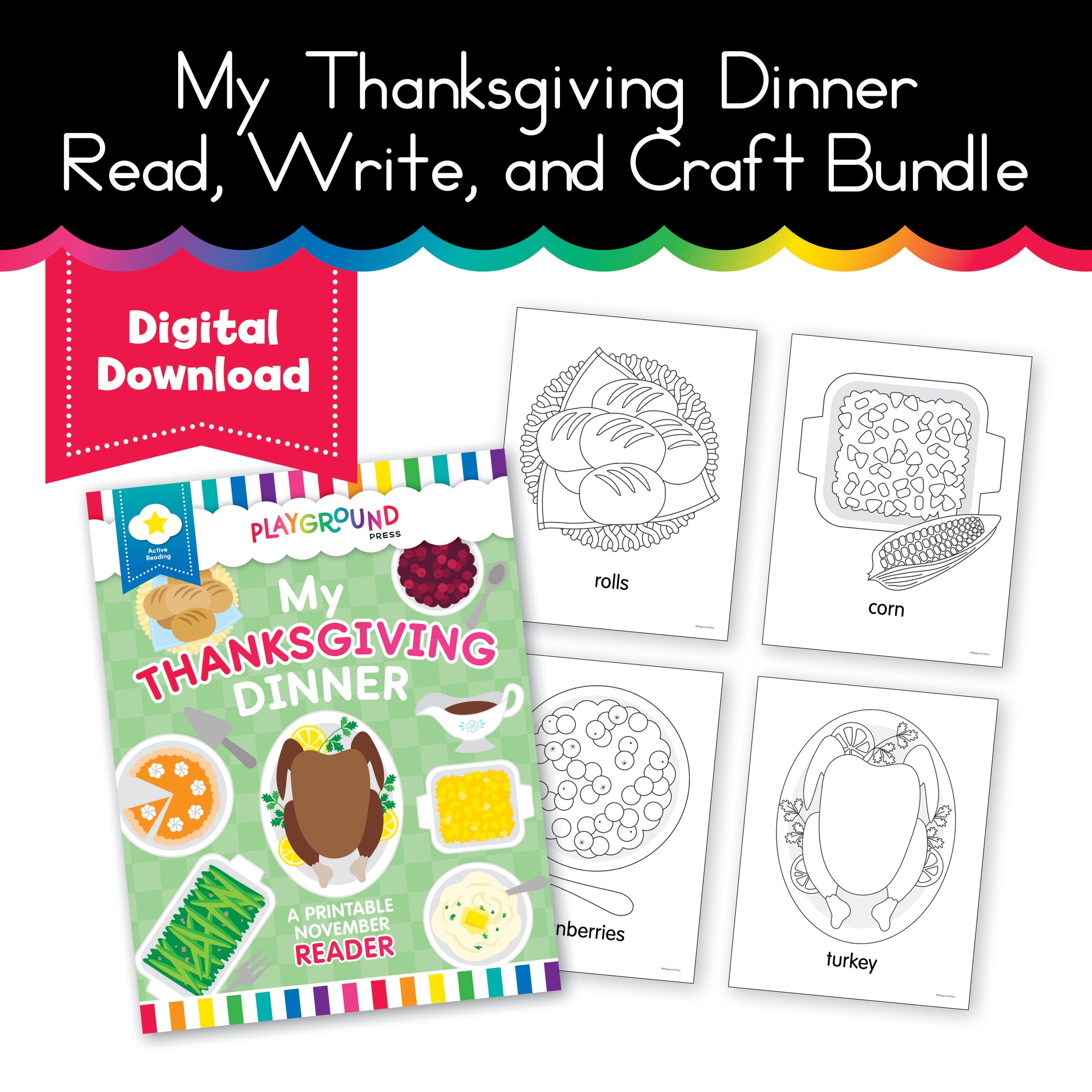 Playground Press | My Thanksgiving Dinner Read, Write and Craft Activity Bundle