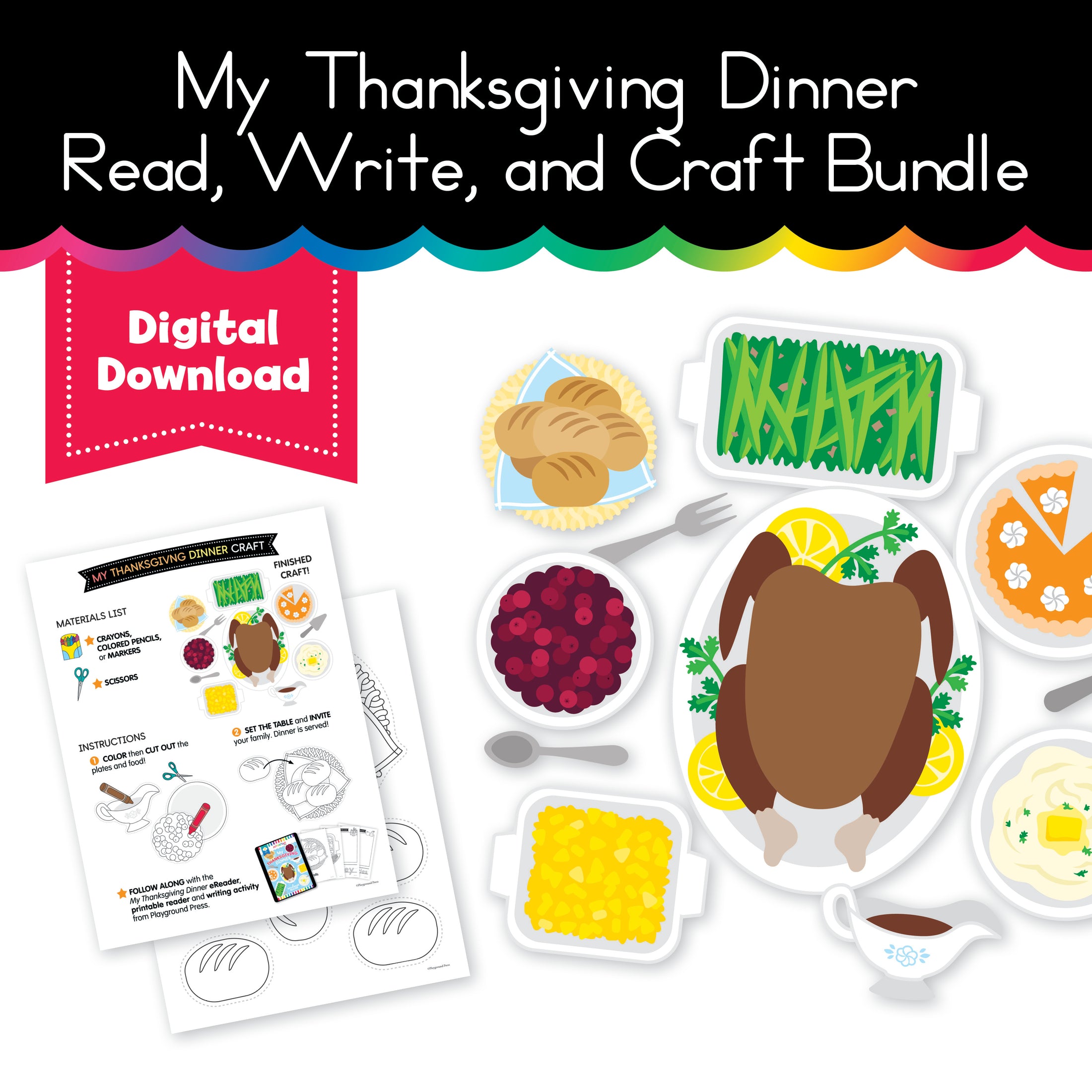 Playground Press | My Thanksgiving Dinner Read, Write and Craft Activity Bundle