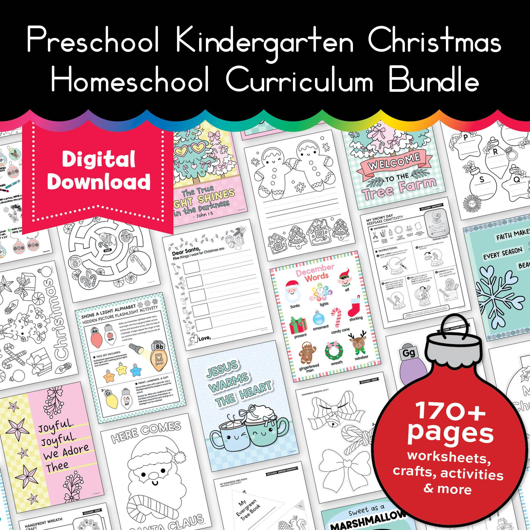 Printable Preschool Kindergarten Christmas Homeschool Curriculum Bundle