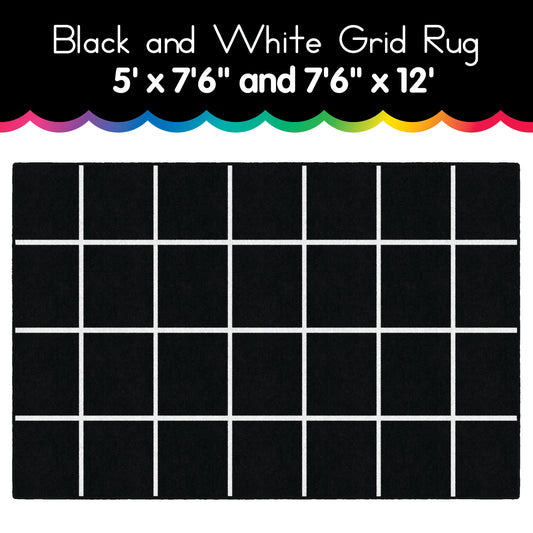 black and white grid rug