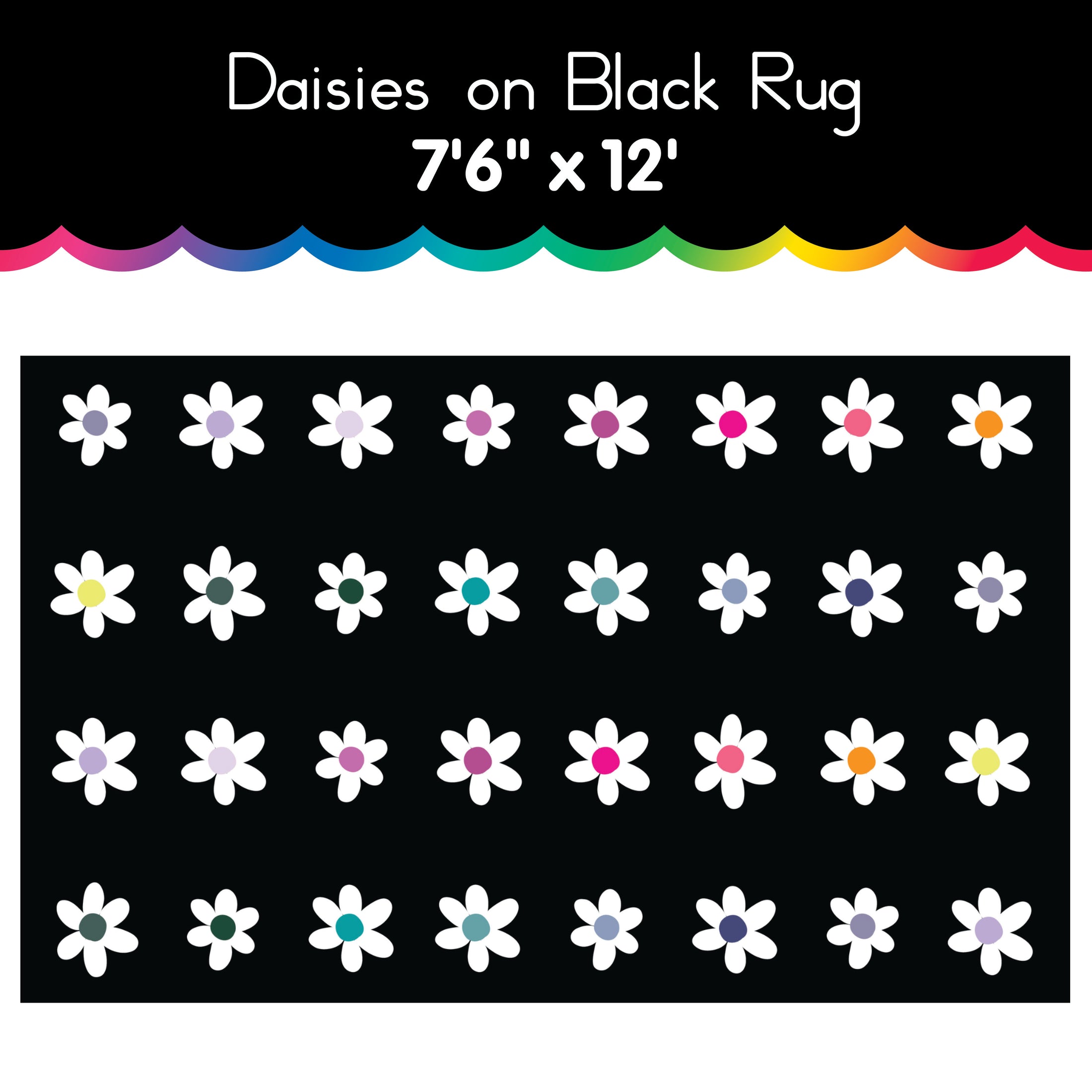 Daisies on Black Area Rug