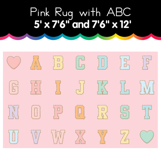 pastel pink rug with ABC's