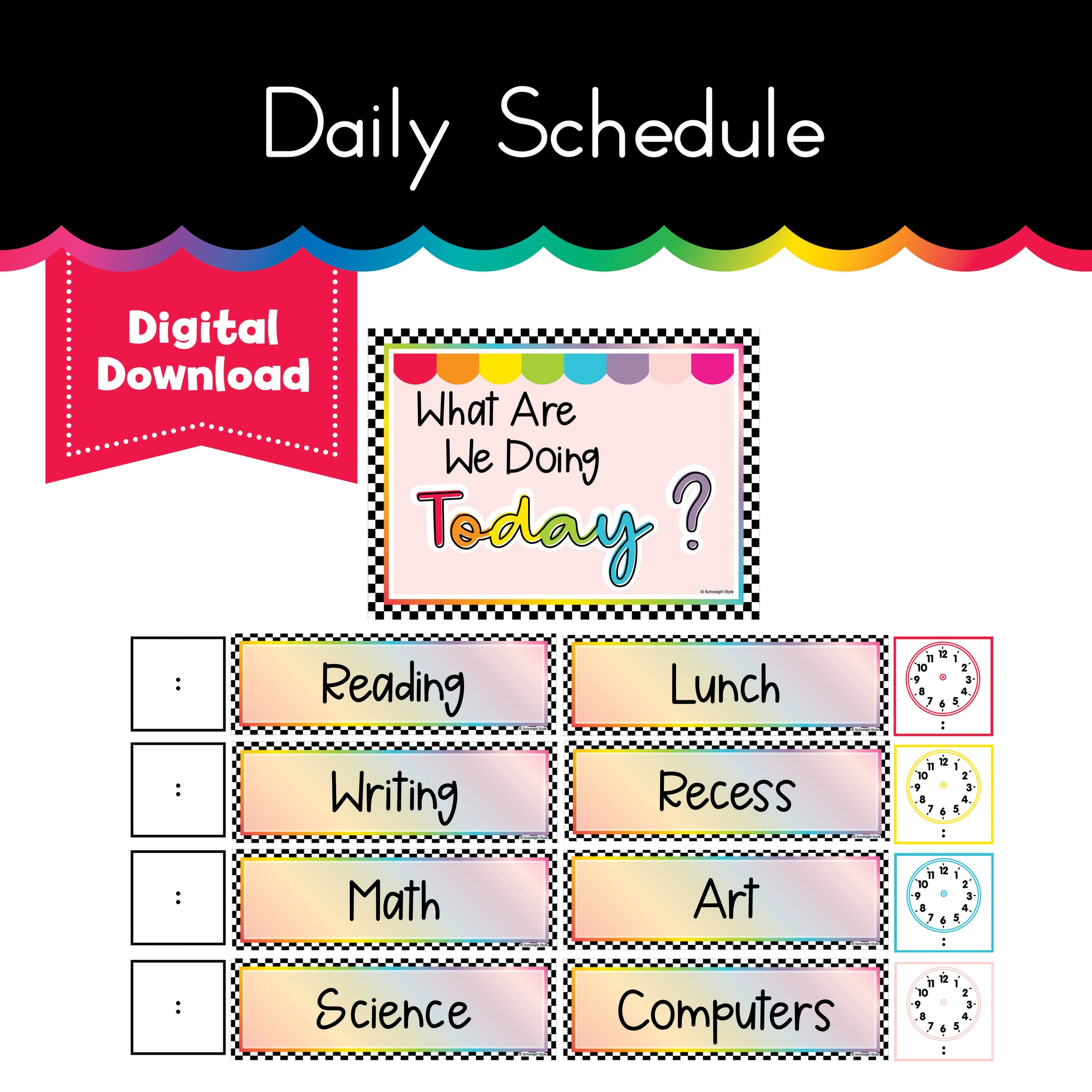 rainbow colored daily schedule printable resource