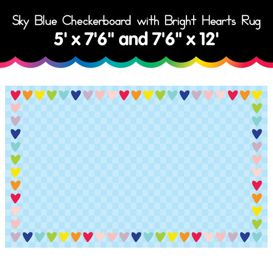 Sky Blue Checkerboard Rug with Bright Hearts Rug