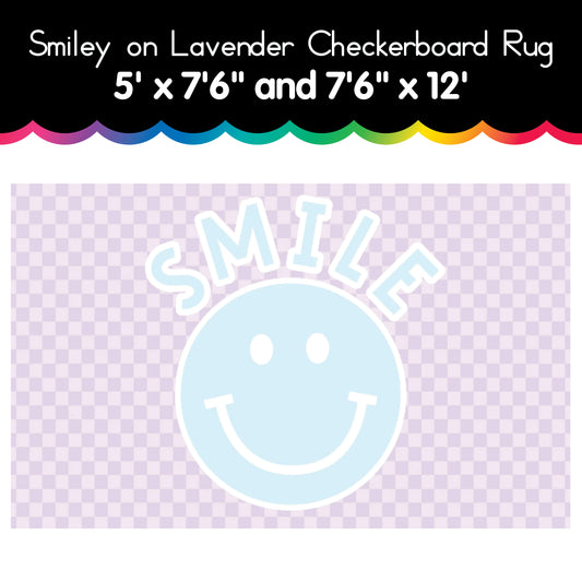 Smiley on lavender checkerboard rug