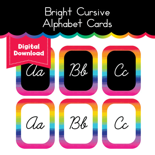 Bright Cursive Alphabet Cards