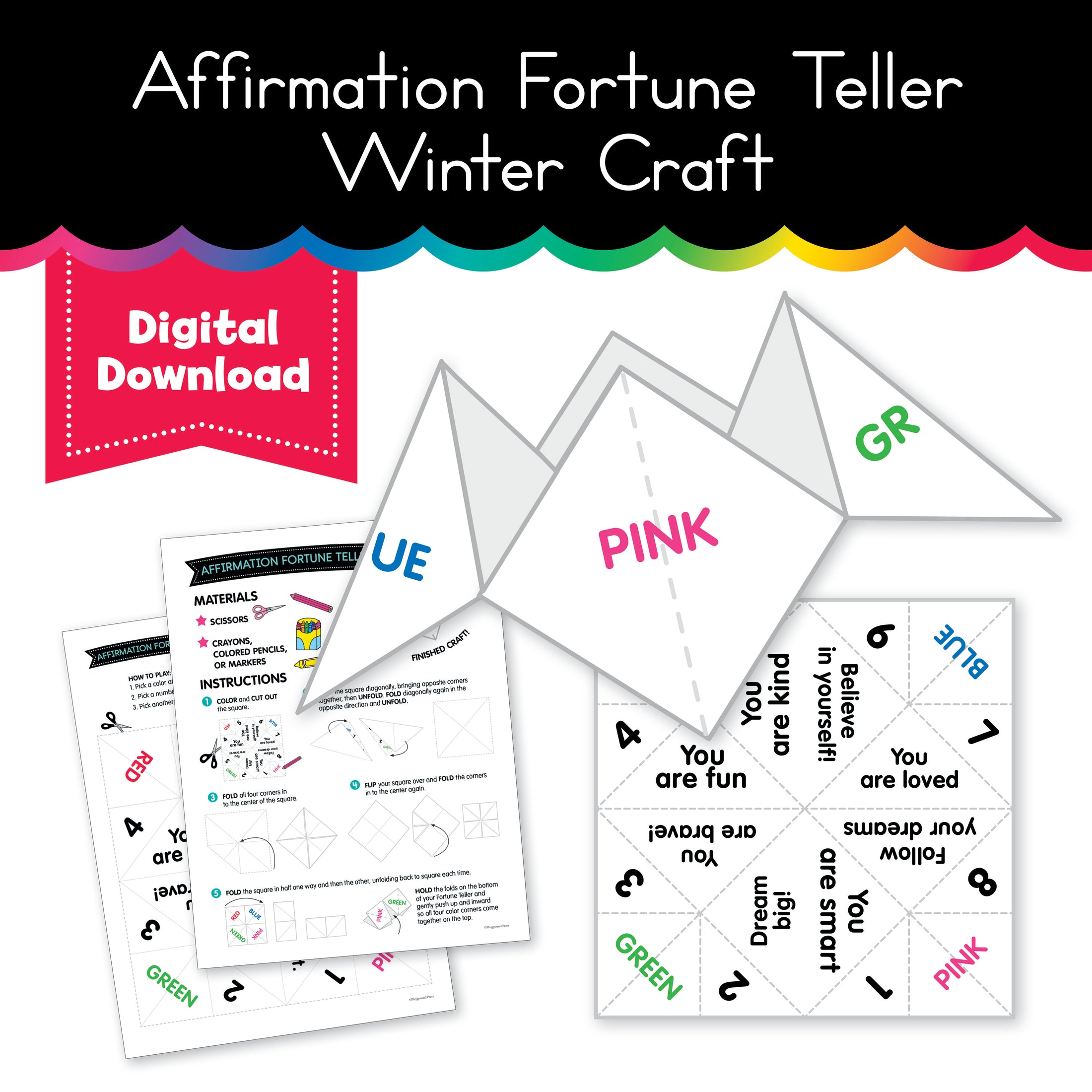 Affirmation Fortune Teller No Prep Winter Craft