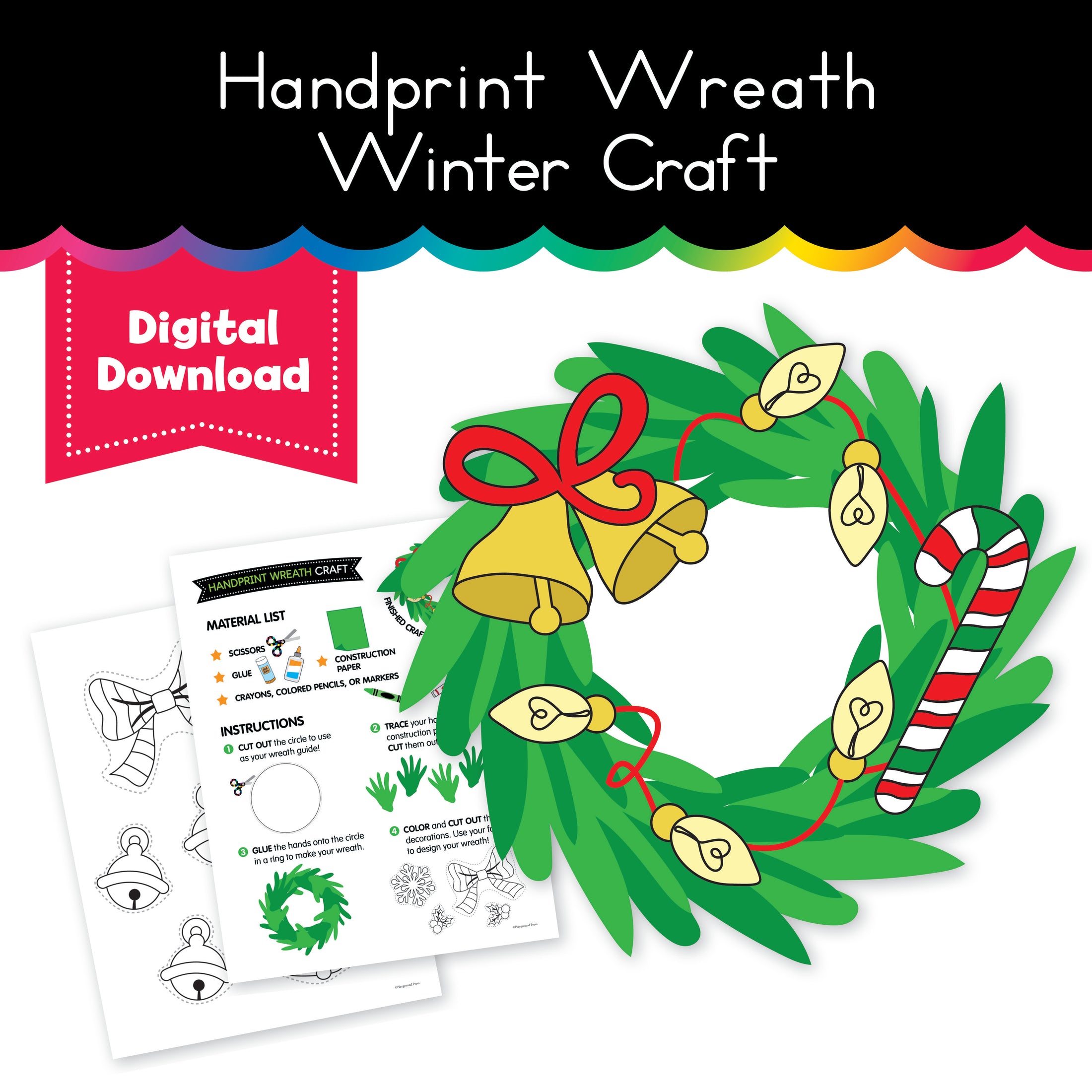 Handprint Wreath No Prep Winter Craft