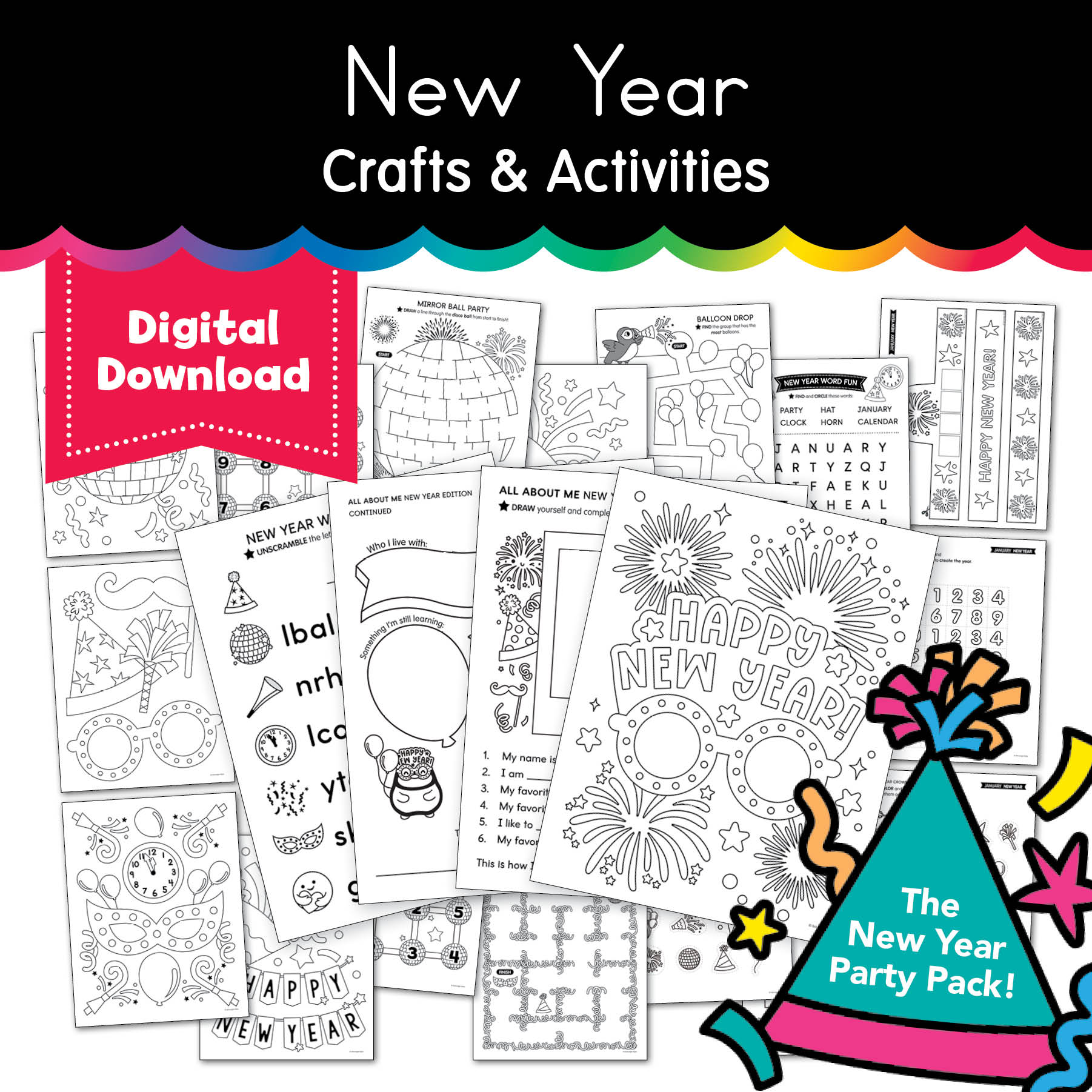 Printable January New Year Crafts and Activities Party Pack
