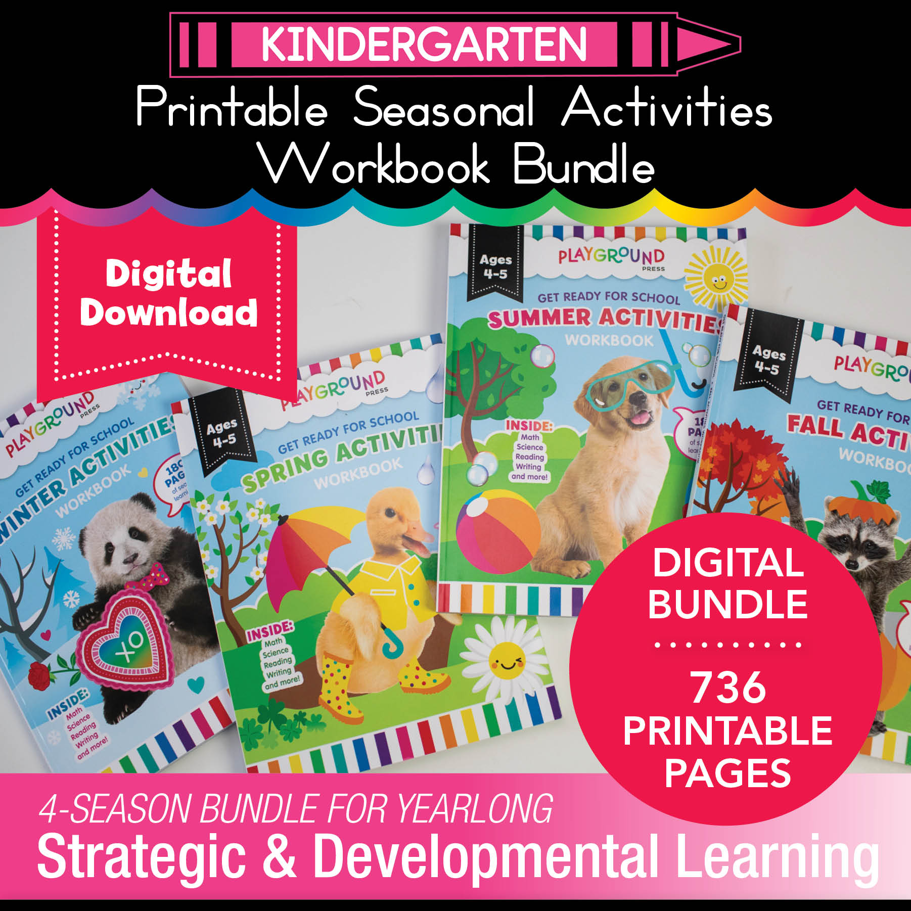Printable Kindergarten Seasonal Activities Workbook Bundle