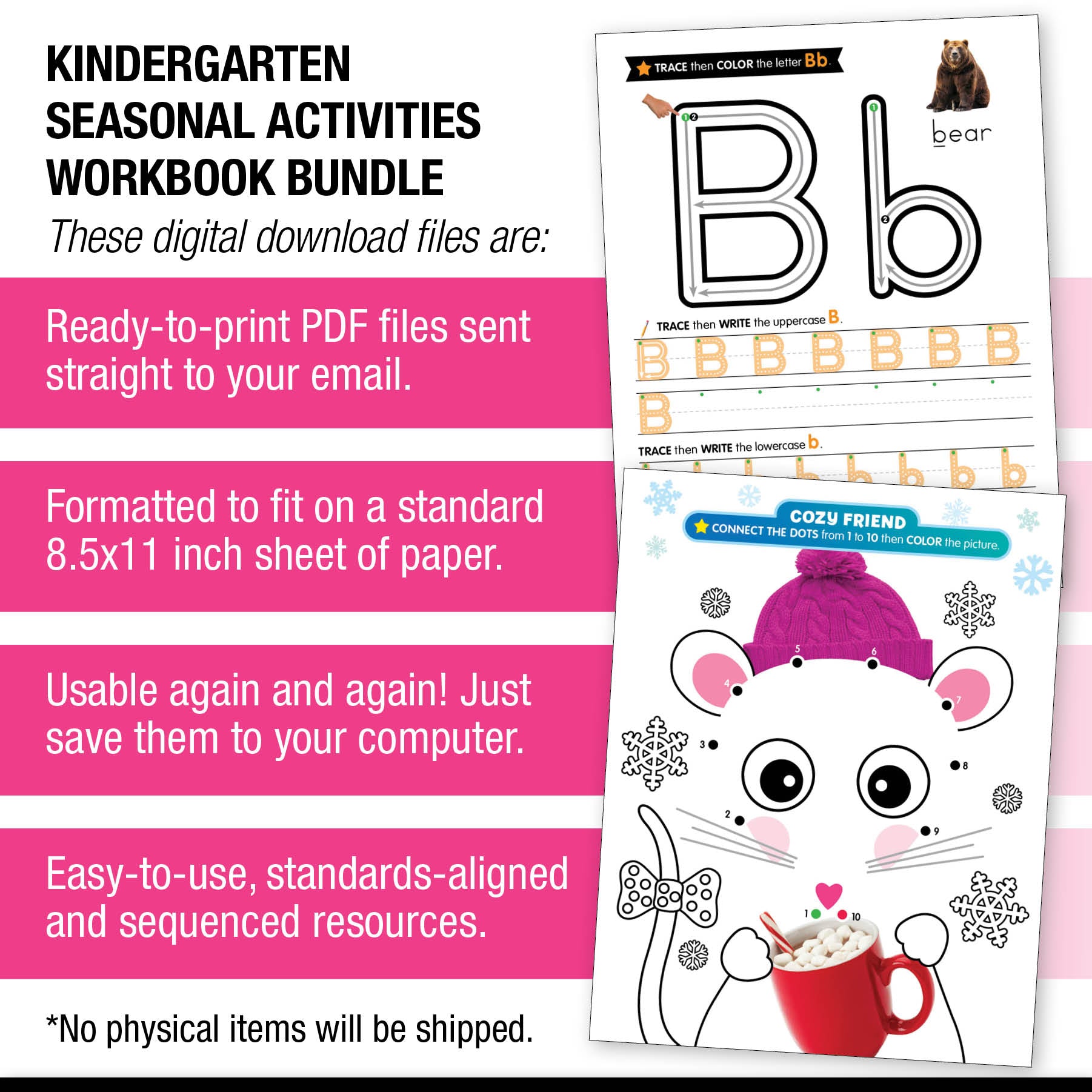 Printable Kindergarten Seasonal Activities Workbook Bundle