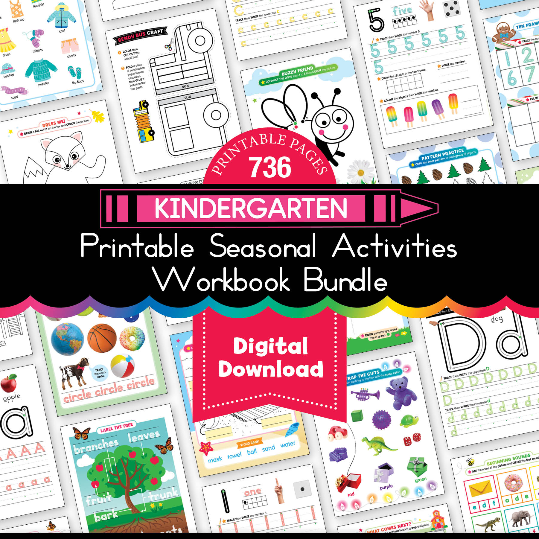 Printable Kindergarten Seasonal Activities Workbook Bundle
