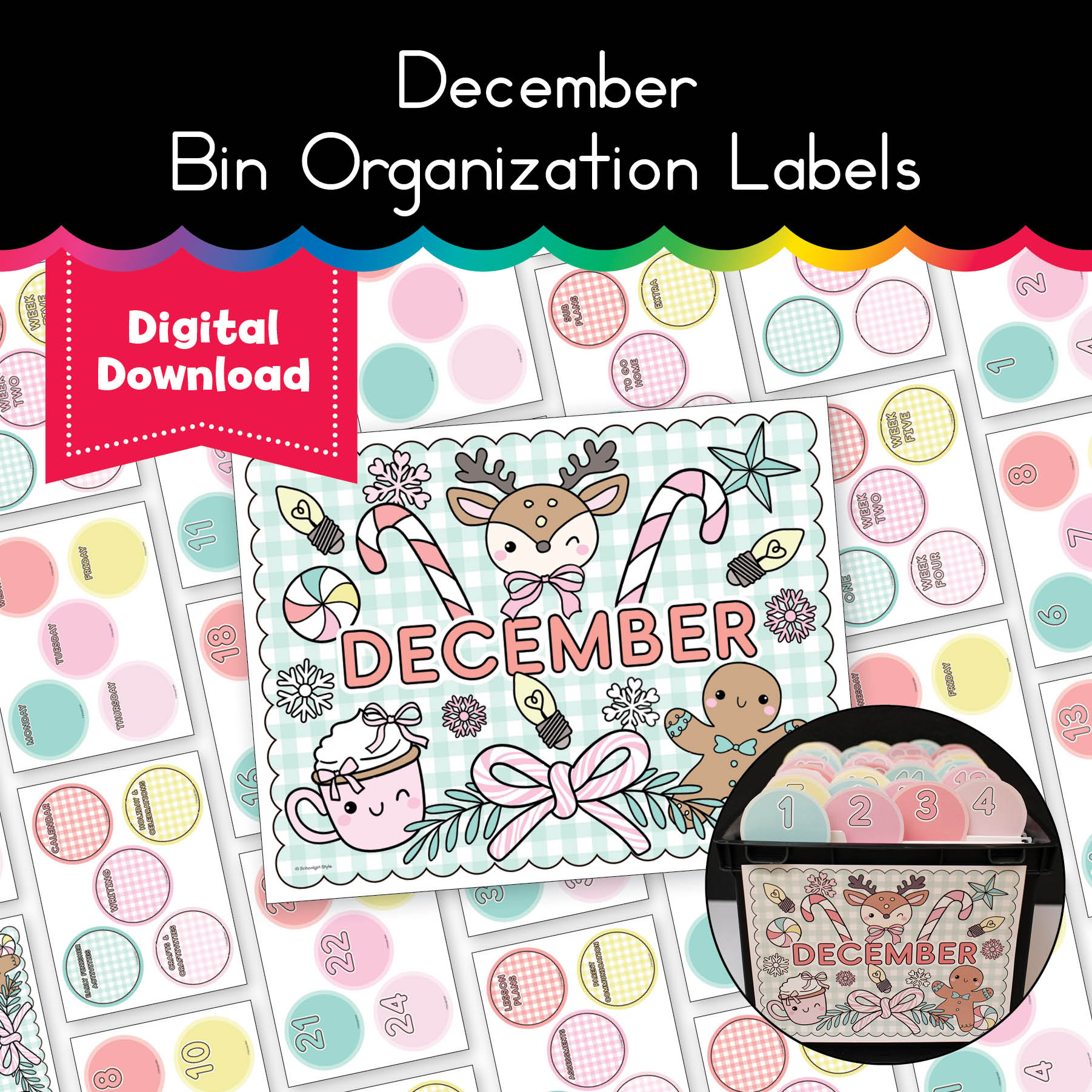 Printable December Bin Organization Labels