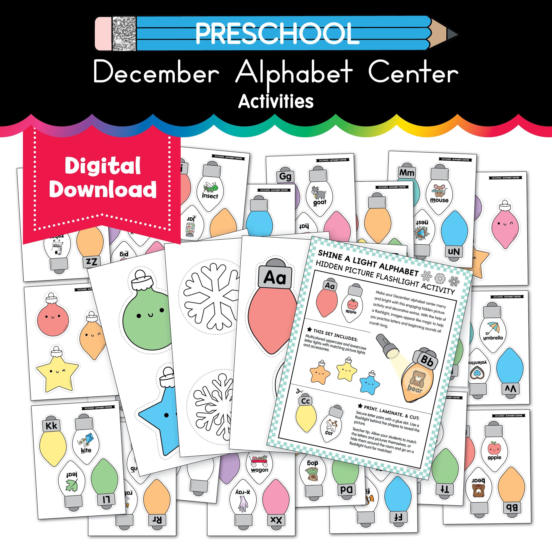 Printable Preschool December Alphabet Center Activities