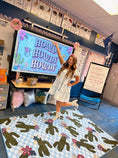 Load image into Gallery viewer, Cactus Patterns on Blue Checkerboard Classroom Rug by Schoolgirl Style
