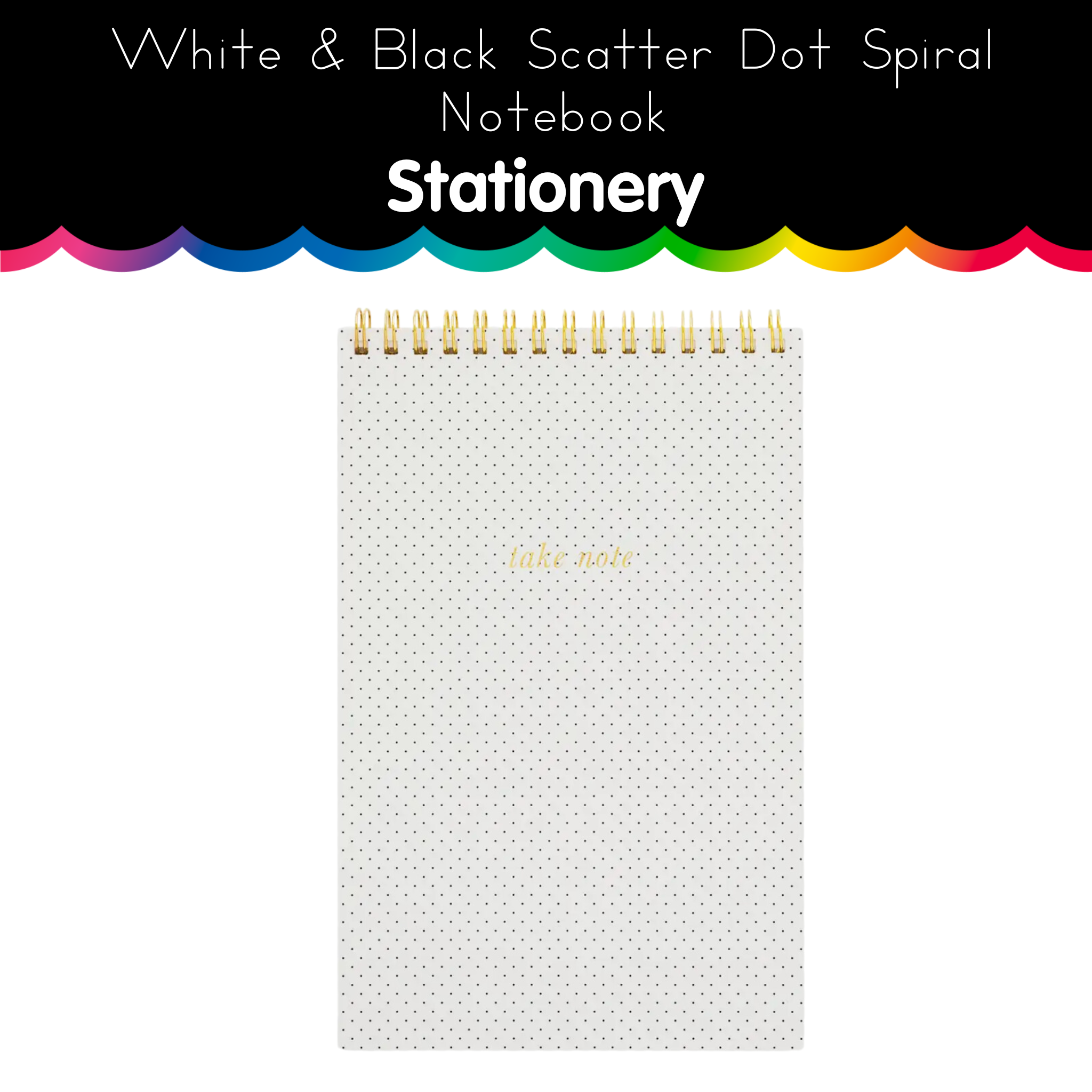 White & Black Scatter Dot Spiral Notebook