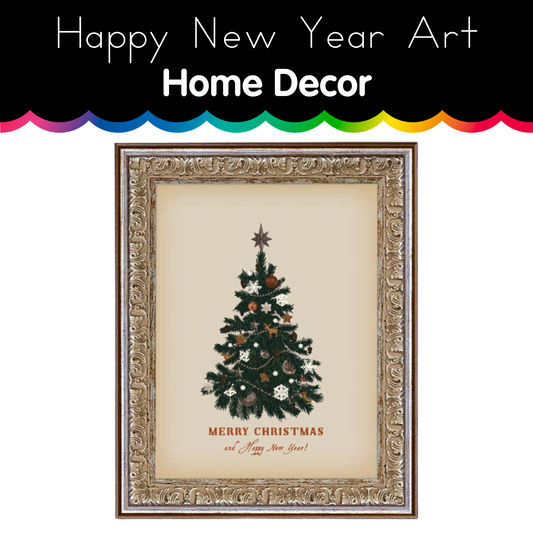 Happy New Year Tree Framed Antique Art