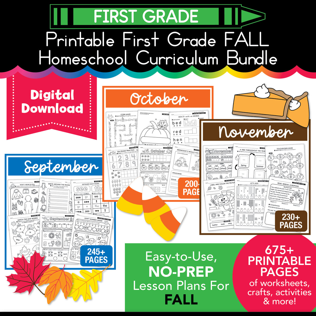 Printable First Grade Fall Homeschool Curriculum Bundle (September, October, November)