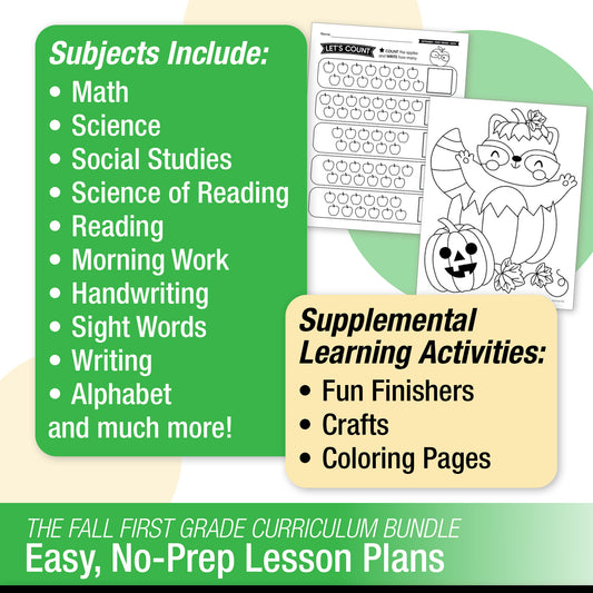 Printable First Grade Fall Homeschool Curriculum Bundle (September, October, November)