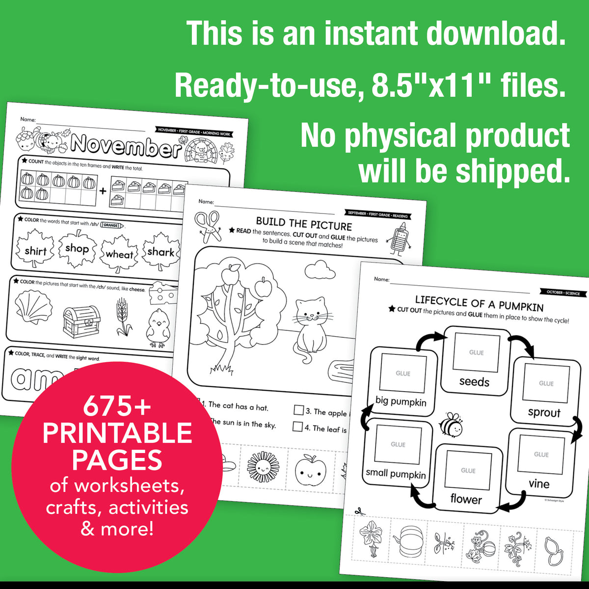 Printable First Grade Fall Homeschool Curriculum Bundle (September, October, November)