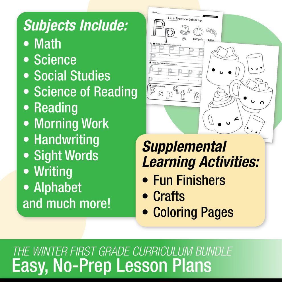 Printable First Grade Winter Homeschool Curriculum Bundle (December, J ...