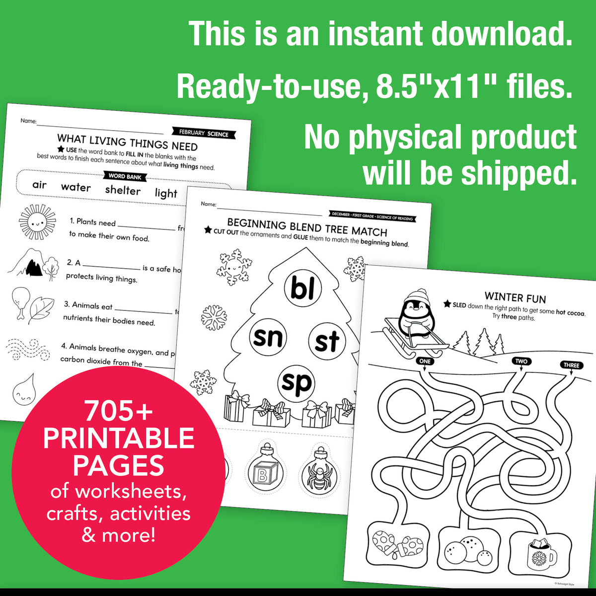 Printable First Grade Winter Homeschool Curriculum Bundle (December, J ...