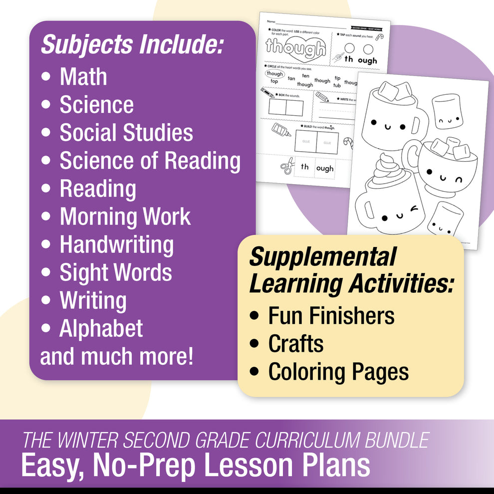 Printable Second Grade Winter Homeschool Curriculum Bundle (December ...