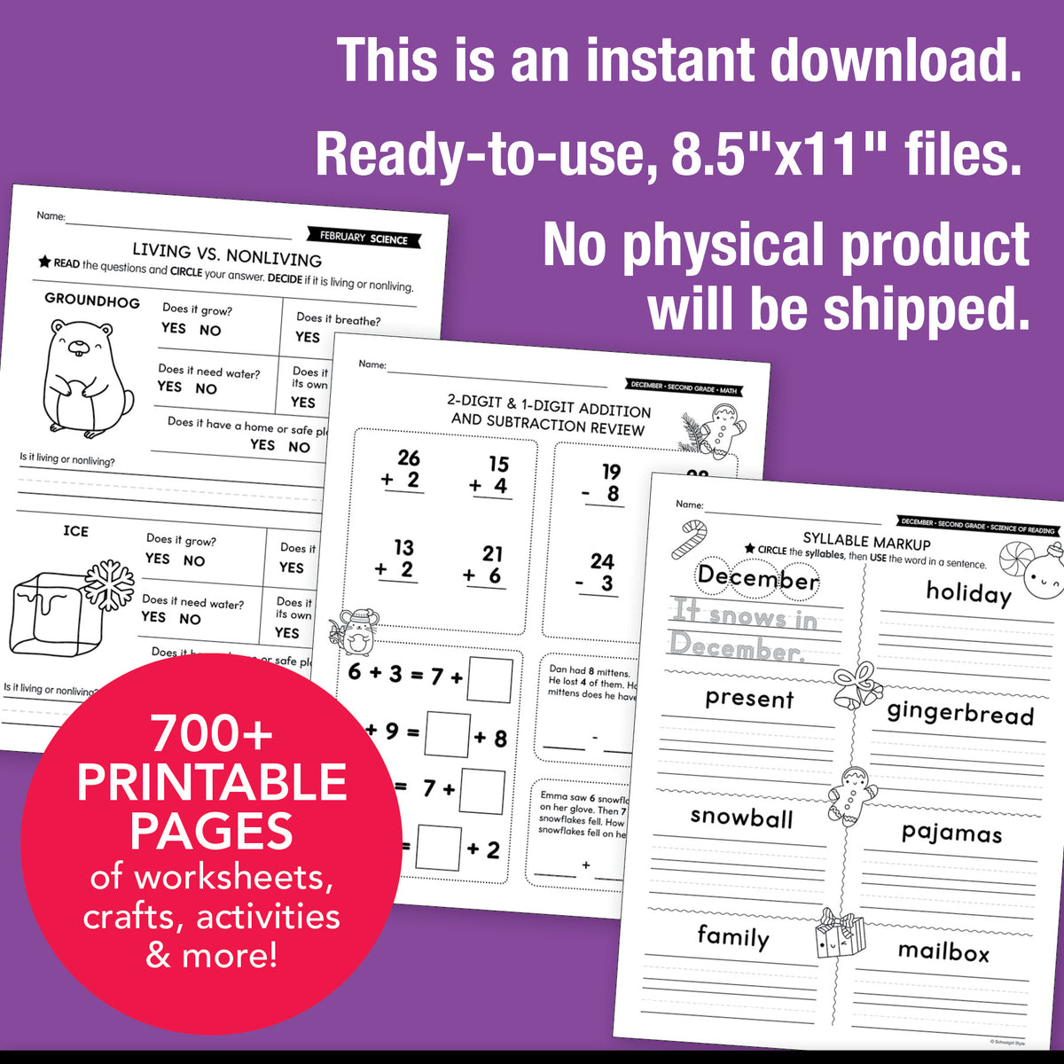 Printable Second Grade Winter Homeschool Curriculum Bundle (December ...
