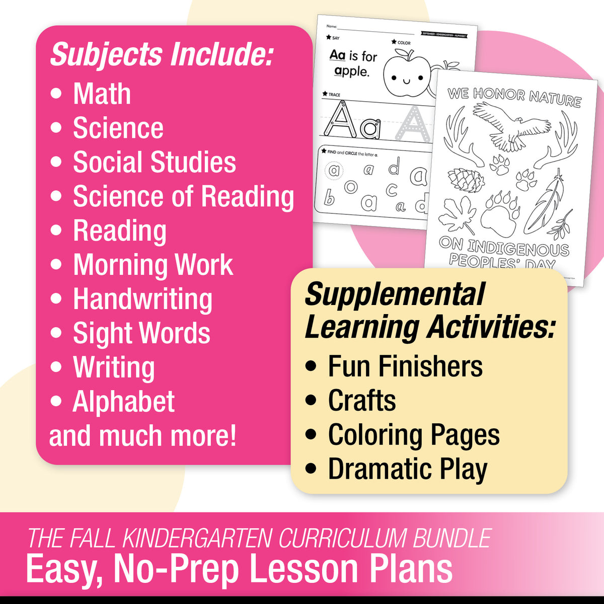 Printable Kindergarten Fall Homeschool Curriculum Bundle (September, October, November)