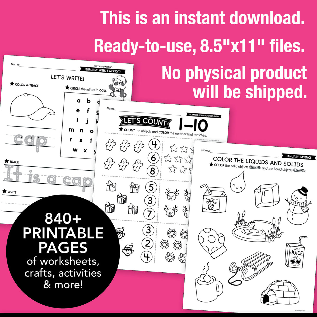 Printable Kindergarten Winter Homeschool Curriculum Bundle (December ...