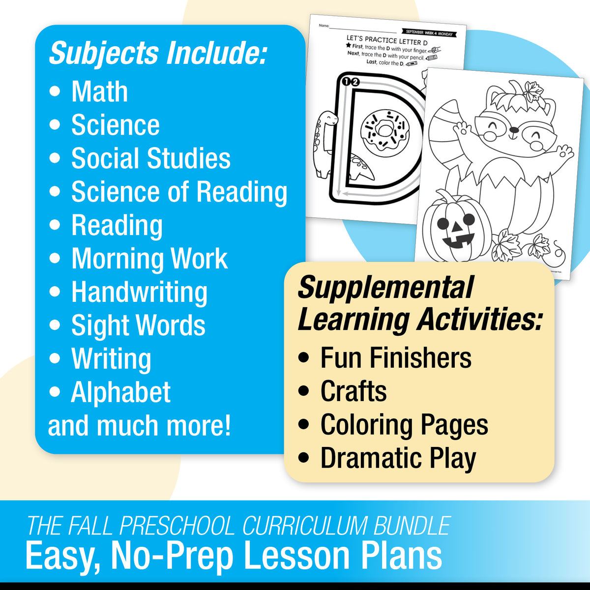 Printable Preschool Fall Homeschool Curriculum Bundle (September, October, November)