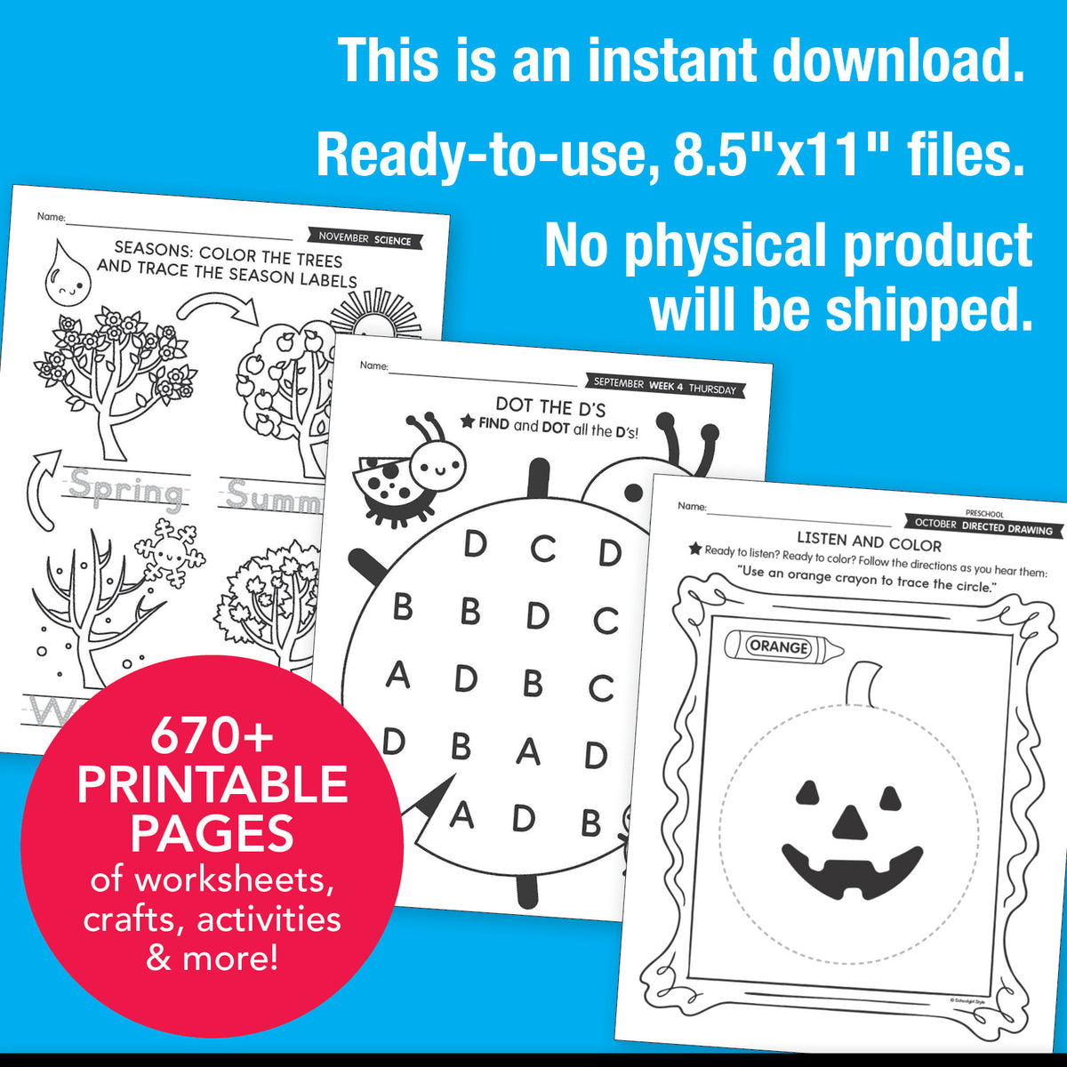 Printable Preschool Fall Homeschool Curriculum Bundle (September, October, November)