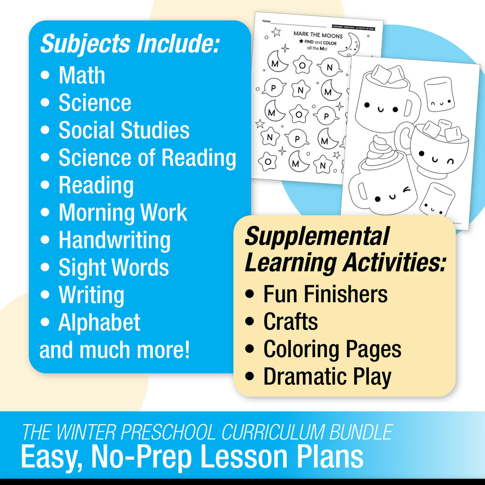 Printable Preschool Winter Homeschool Curriculum Bundle (December, Jan