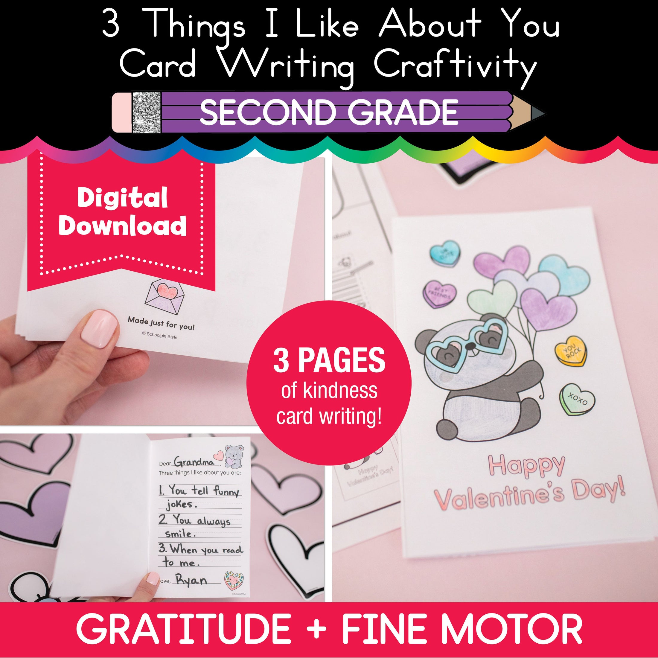 Printable February 3 Things I Like About You Card Writing Craftivity