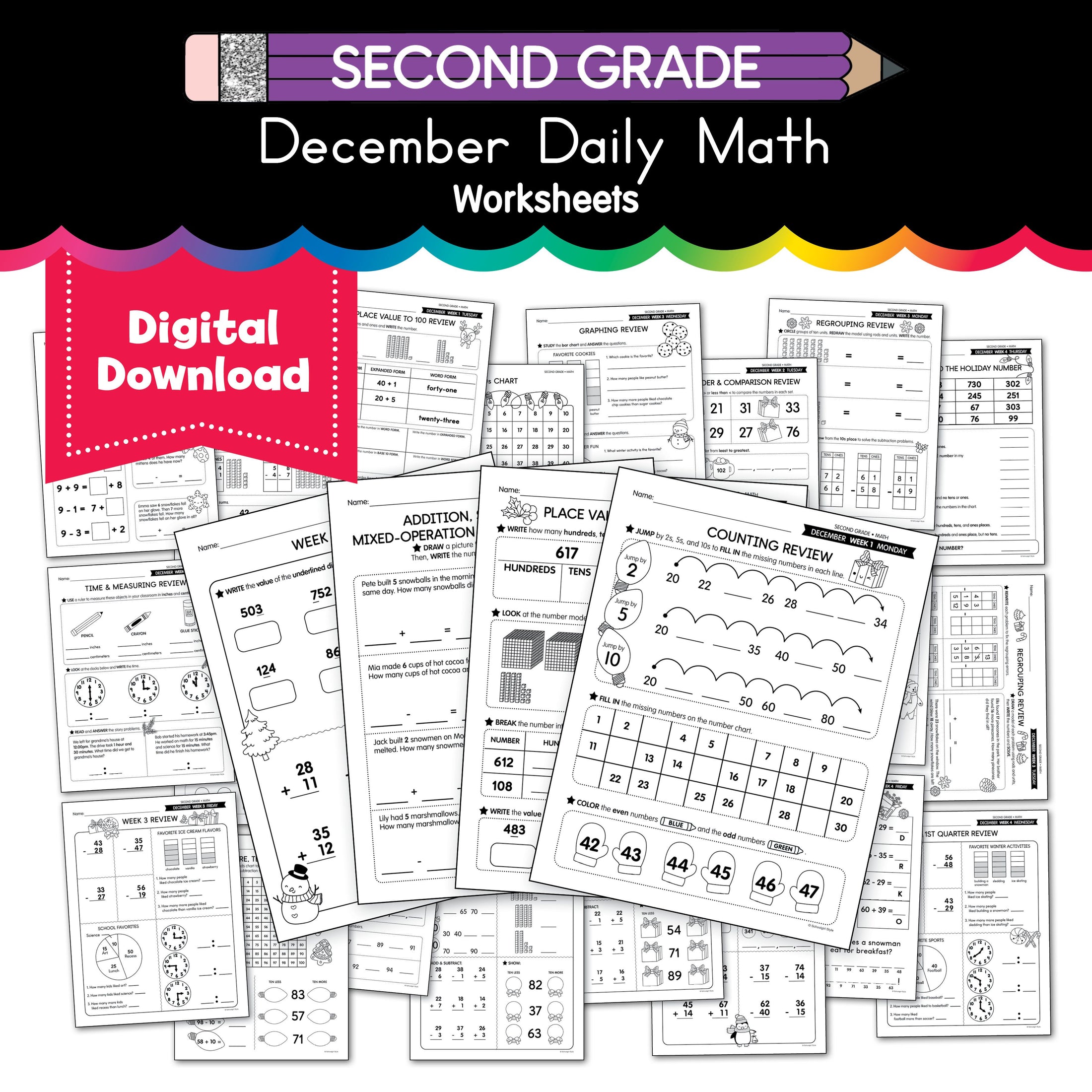Printable Second Grade December Daily Math