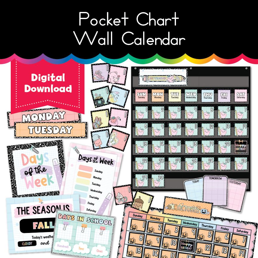 Pastel Pocket Chart Wall Calendar 