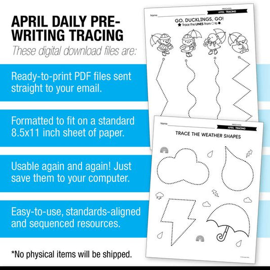 Printable Preschool April Daily Pre-Writing Tracing