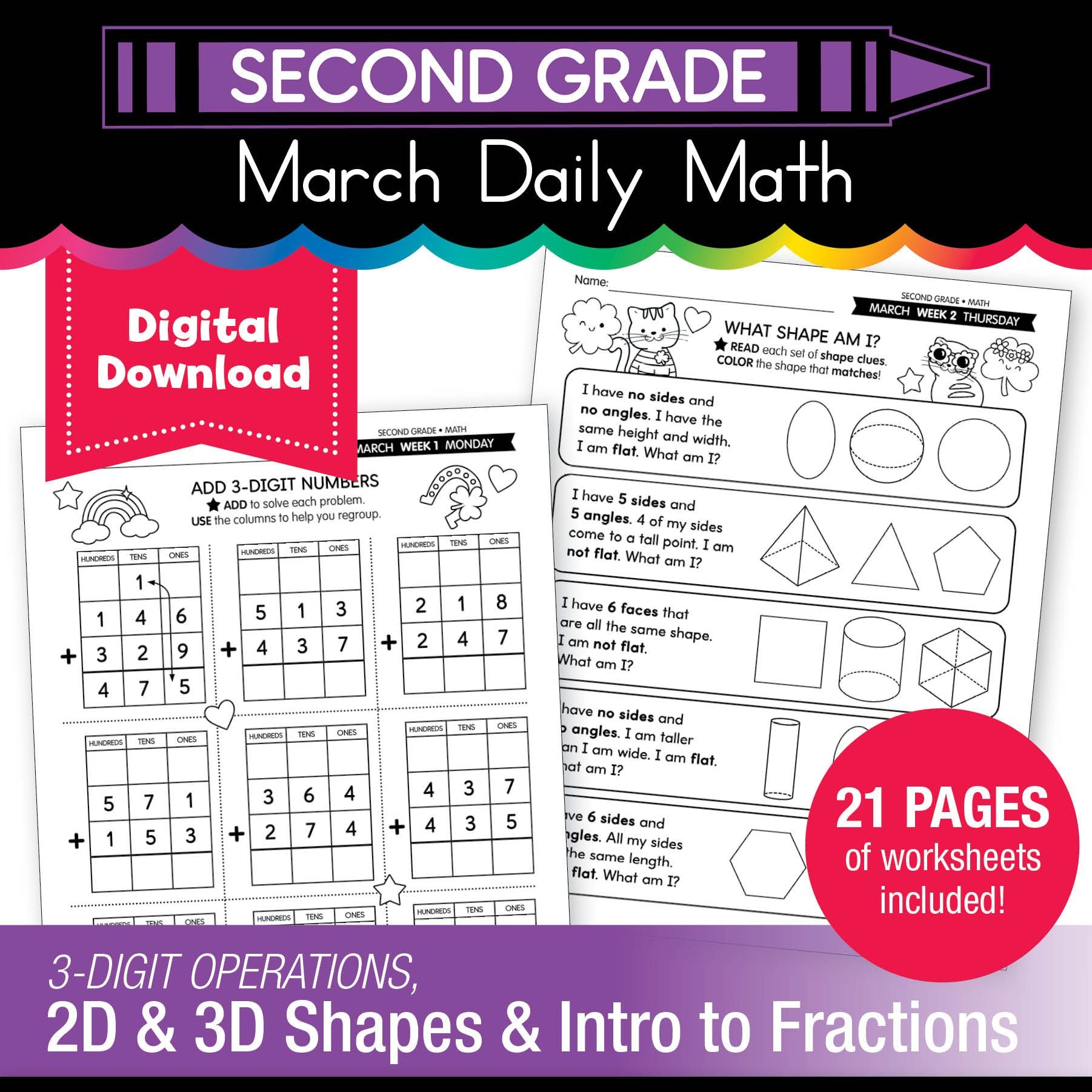 Printable Second Grade March Daily Math