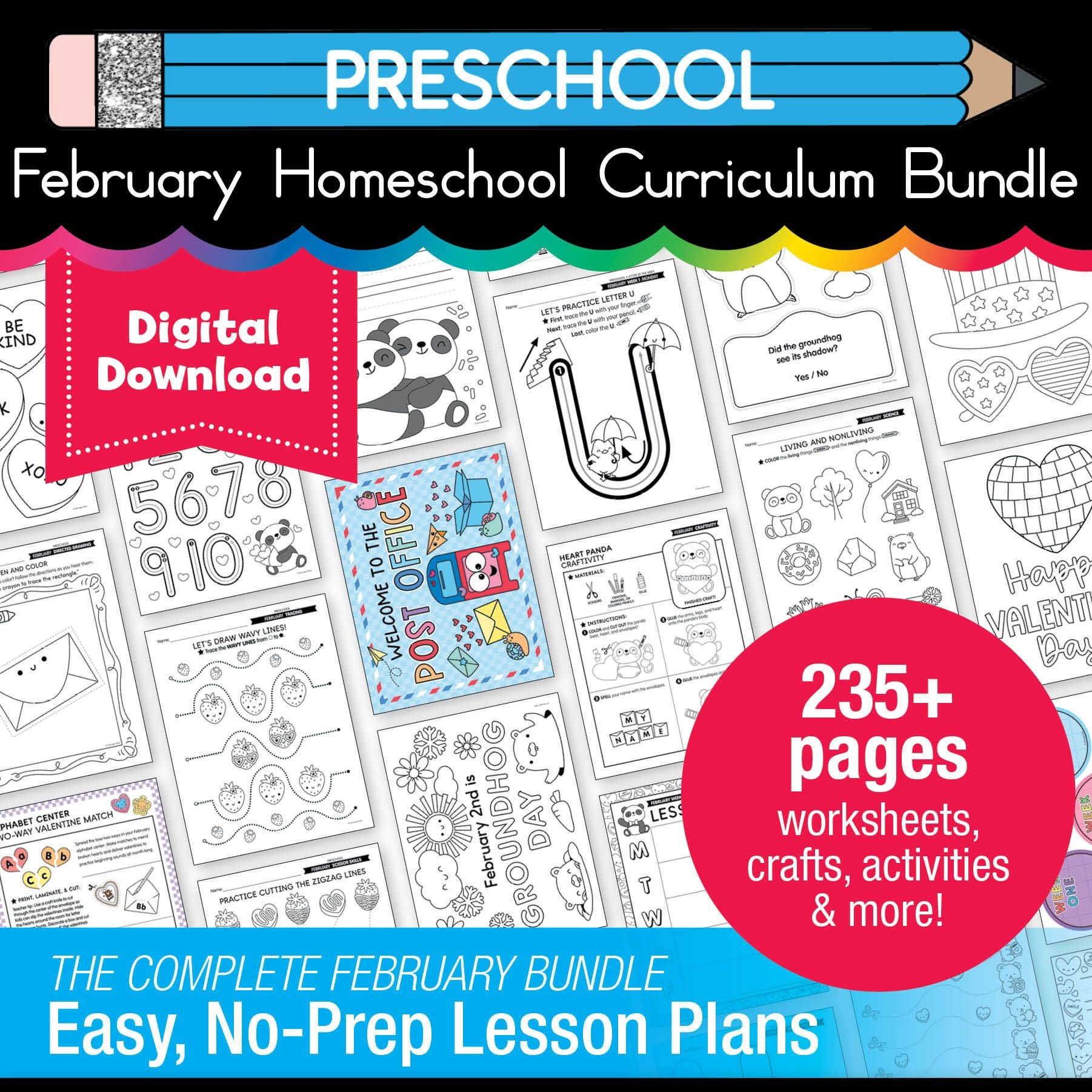 Printable Preschool February Homeschool Curriculum Bundle