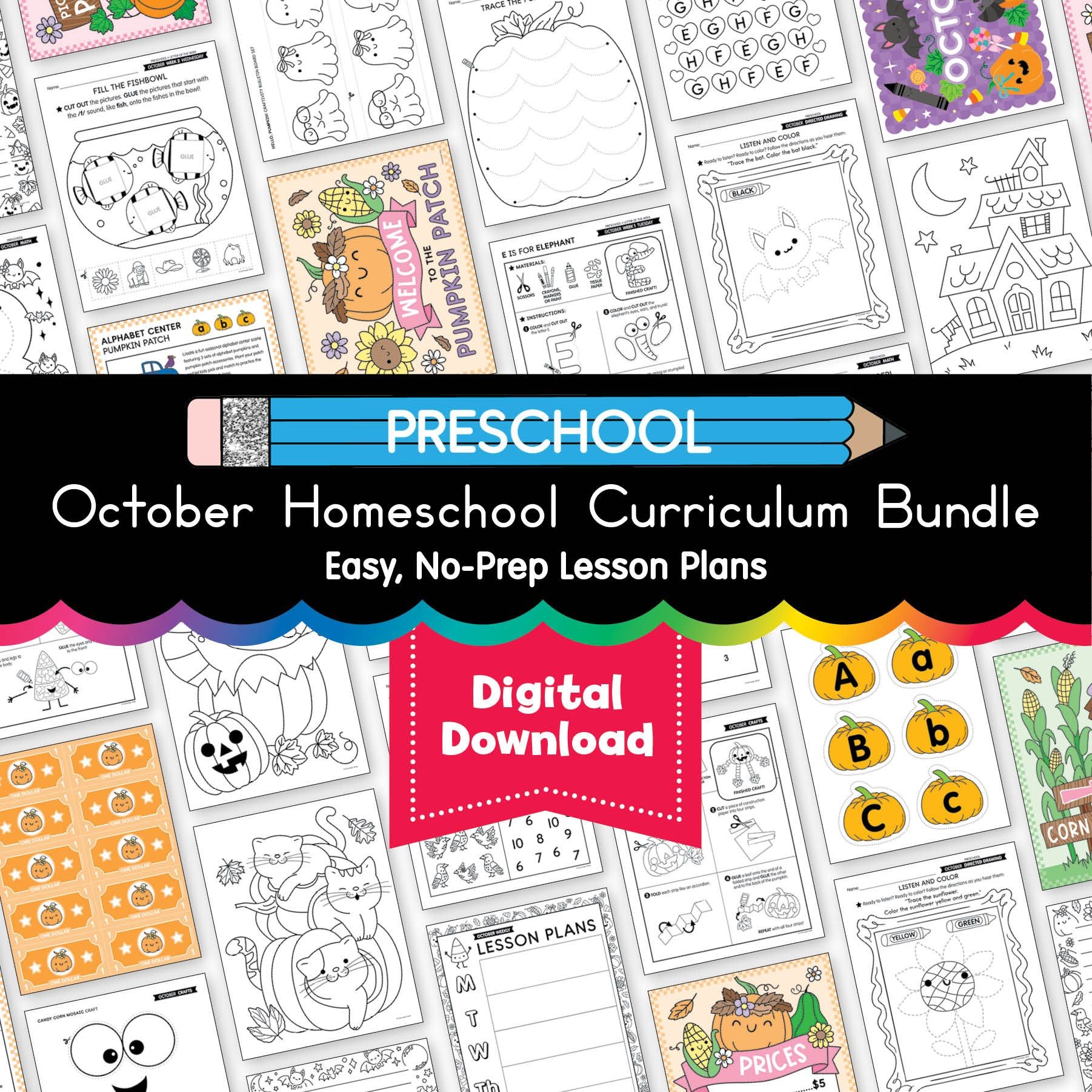 Printable Preschool October Homeschool Curriculum Bundle