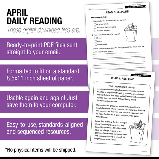 Printable Second Grade April Daily Reading