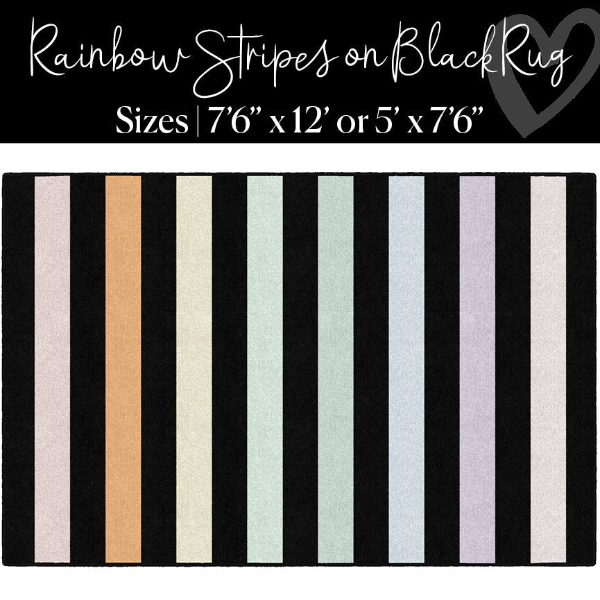 Rainbow Stripes on Black Classroom Rug by Schoolgirl Style
