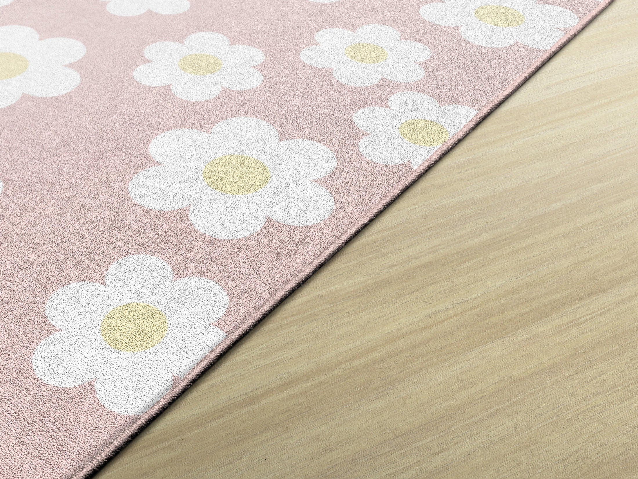 Retro Daisies on Pink Rug