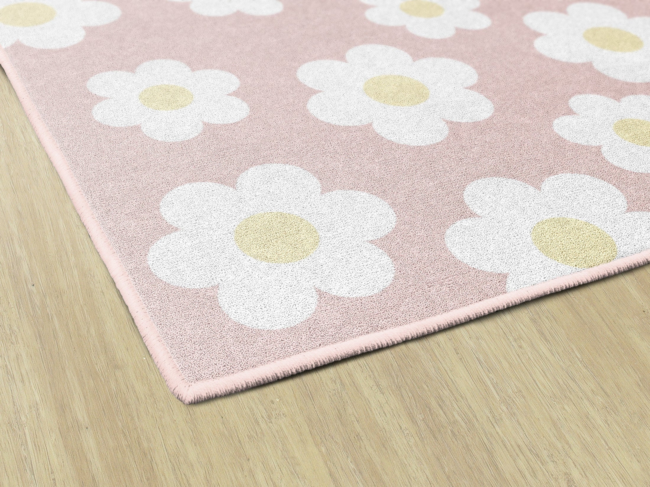 Retro Daisies on Pink Classroom Rug by Schoolgirl Style