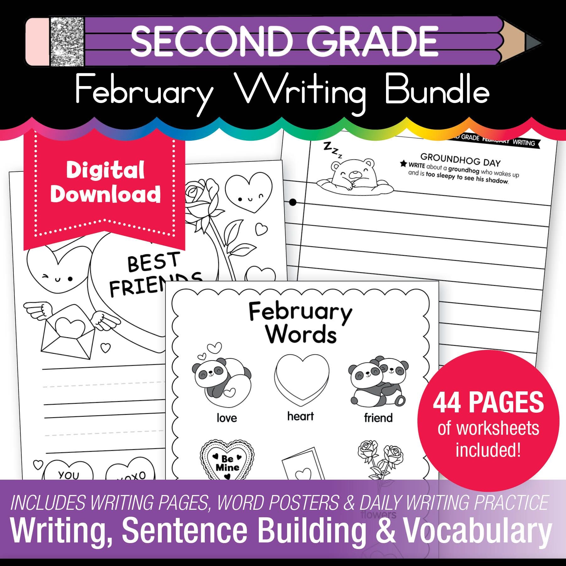 Printable Second Grade February Writing Bundle