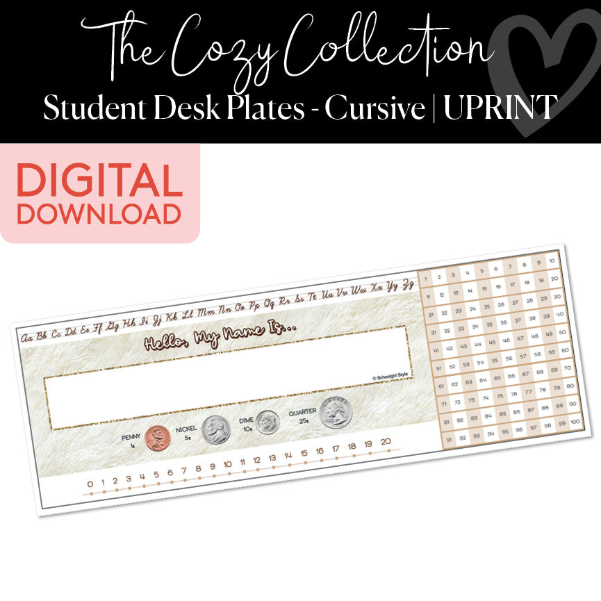 Neutral Desk Plates with Cursive Printable Resource