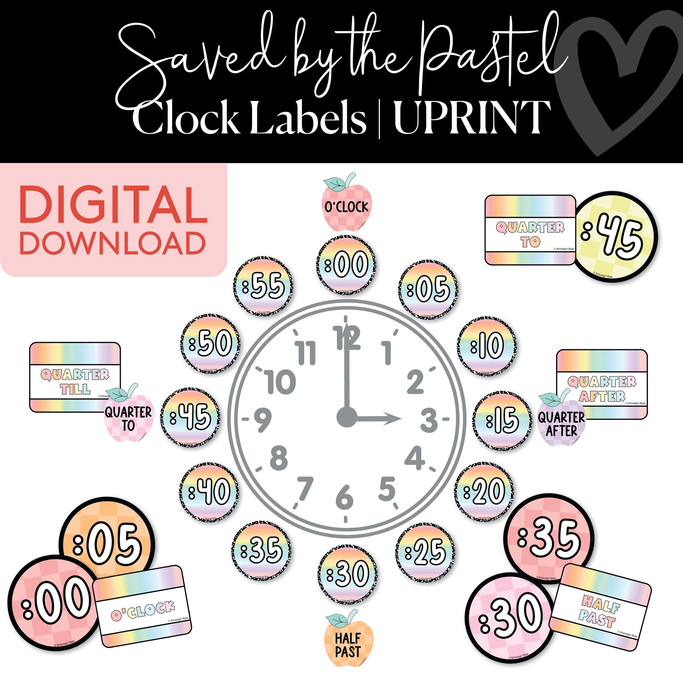 Pastel Clock Labels Printable Resource